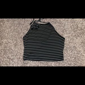 Black and White Striped Halter Top
